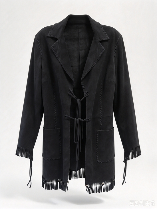 Nigel Preston & Knight Jackets & Blazers - Nigel Preston  Black Suede Fringe Tie-Front Jacket